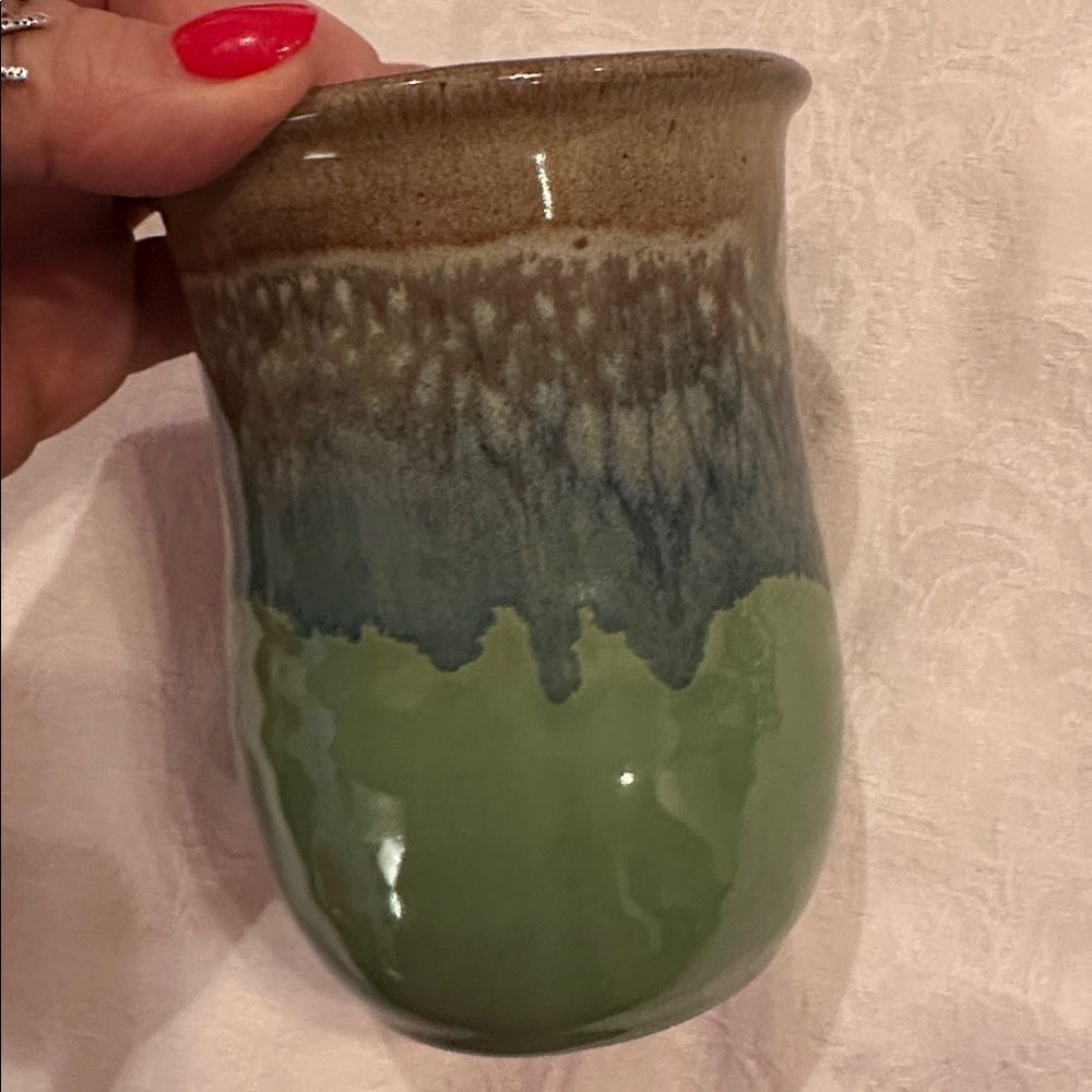 Handcrafted Green and Blue Ceramic Handwarmer Mug - Picture 9 of 9